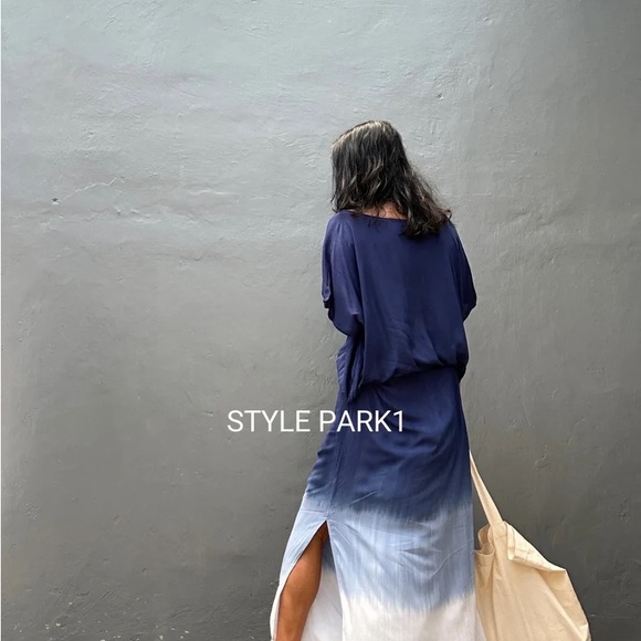 STYLE PARK MAXI KAFTAN DRESS - BNWT - ONE SIZE - COBALT BLUE/WHITE OMBRE - Picture 5 of 12